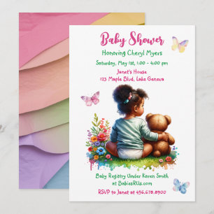 Invitation Baby Girl et son ours en peluche   Baby shower de