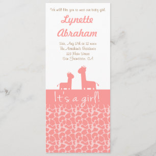Invitation Baby Girl - Girafe rose silhouettes et empreintes