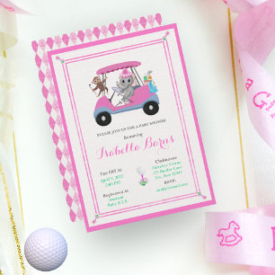 Invitation Baby Girl Golfing Elephant & Monkey Douche