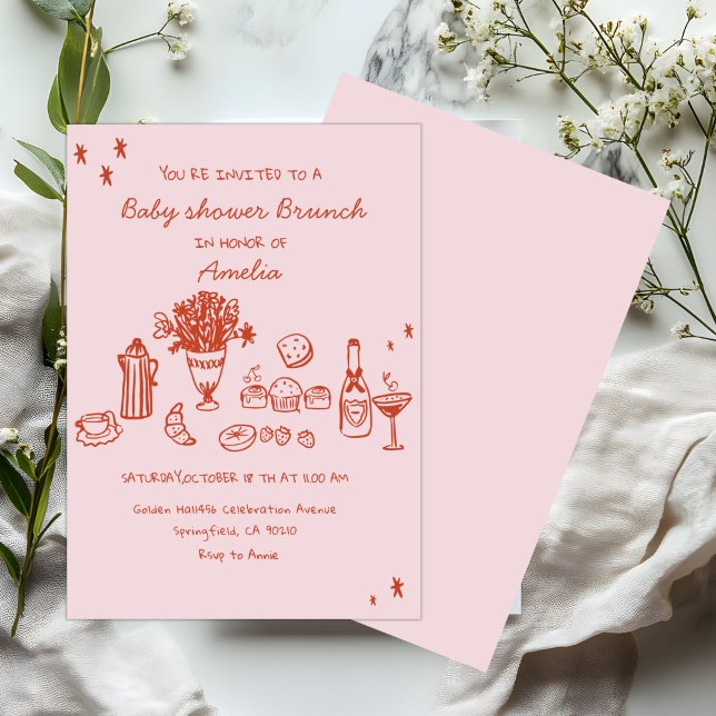 Invitation Baby Girl  Hand Drawn Baby Shower Brunch (Créateur téléchargé)