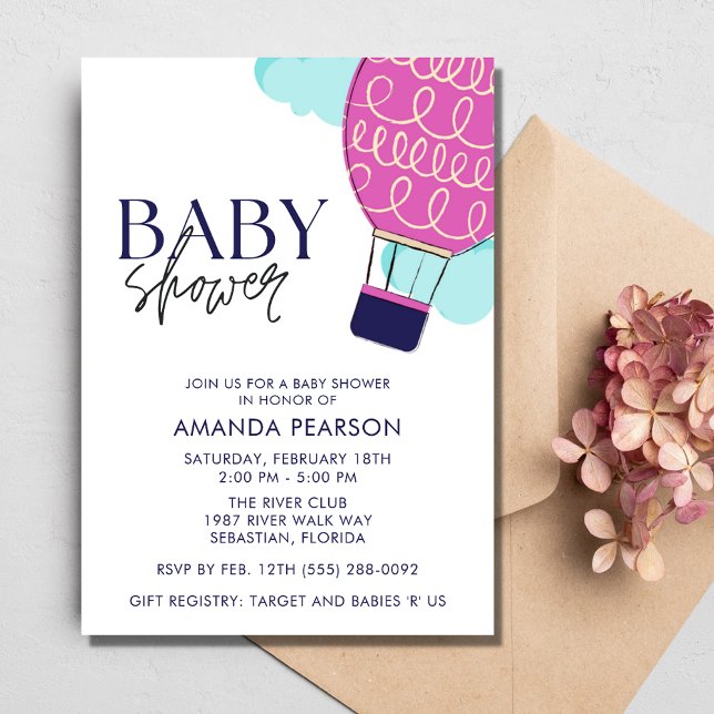 Invitation Baby Girl Hot Air Baby shower de ballon (Baby Girl Hot Air Balloon Baby Shower Invitation)