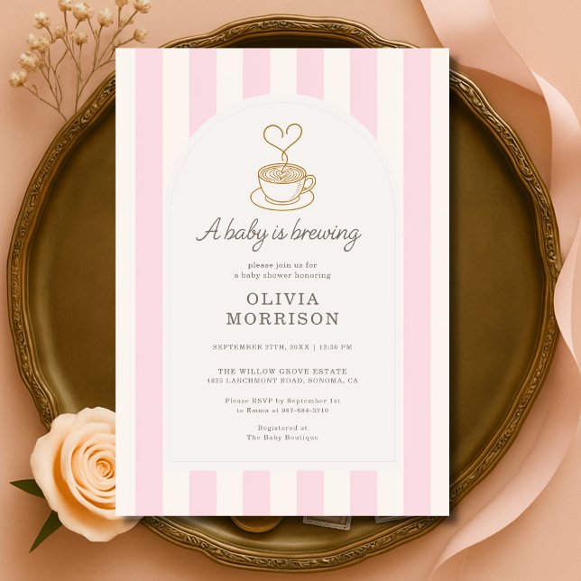 Invitation Baby Girl is Brewing Coffee Pink Baby Shower (Créateur téléchargé)