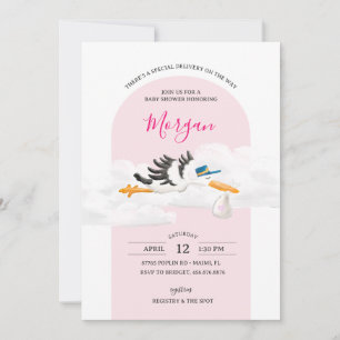 Invitation Baby Girl Livraison spéciale Baby shower de cigogn