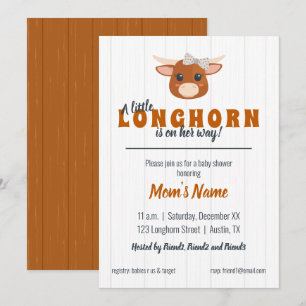 Invitation Baby Girl Longhorn brûlé Baby shower orange