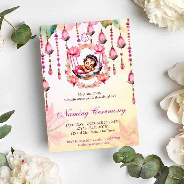 Invitation Baby Girl Naming Namkaran Cradle Ceremony (Baby girl Naming cradele namkaran ceremony editable template invitation instant digital download)