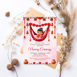 Invitation Baby Girl Naming Namkaran Cradle Ceremony<br><div class="desc">Petite fille Indienne traditionnelle Baby Naming Namkaran Ceremony Cradle Ceremony editable invitation modèle instantanée téléchargement numérique,  Namakarana cérémonie invitation,  mignonne petite fille dans le berceau saree rouge décoré de guirlandes de fleurs de carnation rouge et de guirlandes d'or et de cloches rouges,  adapté à une petite fille.</div>