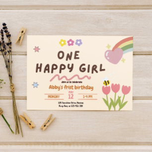 Invitation Baby Girl One Happy Girl Anniversaire