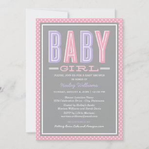 Invitation Baby Girl Pink Bold Type Fête de Naissance