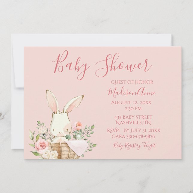 Invitation Baby Girl Pink Script mignonne Élégant bébé (Devant)