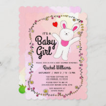 Baby Girl - Pink with Bunny Baby shower Card