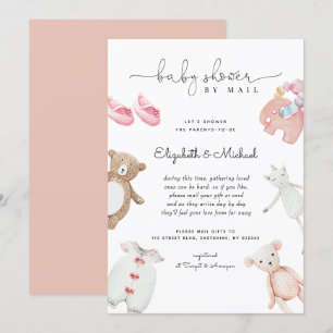 Invitation Baby Girl Rose Boho Aquarelle Baby shower Par Mail