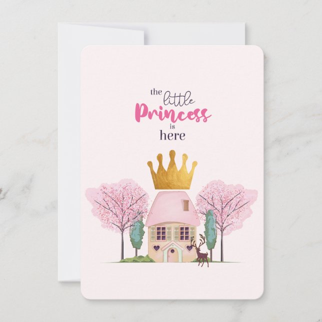 Invitation Baby Girl Rose Fairy Castle Princess Baby shower (Devant)