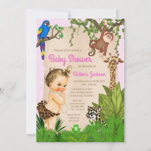 Invitation Baby Girl Safari Animaux Jungle Baby shower
