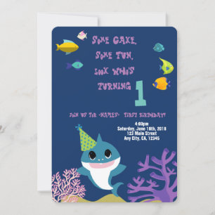 Invitation Baby Girl Shark Personnalisé Anniversaire Fête Inv