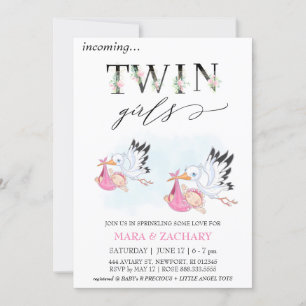 Invitation *~* Baby Girl SPRINKLE Twins Stork