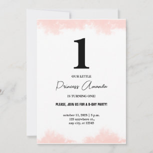 Invitation Baby Girl Turl One Simple Élégant 1er anniversaire