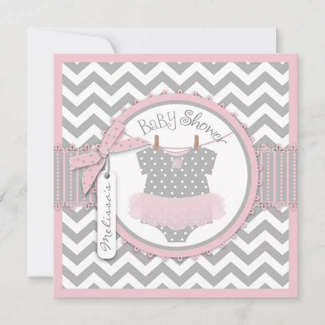 Invitation Baby Girl Tutu Chevron Baby shower d'impression (Devant)