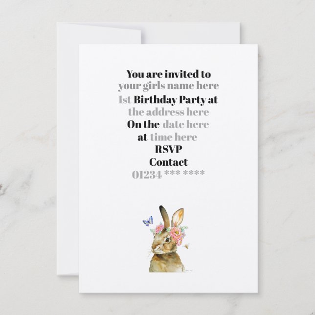 Invitation - Baby Girls 1er anniversaire fête (Devant)