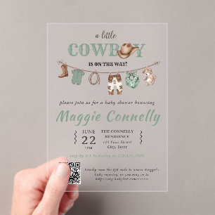 Invitation Baby Green Little Cowboy arrive bientôt