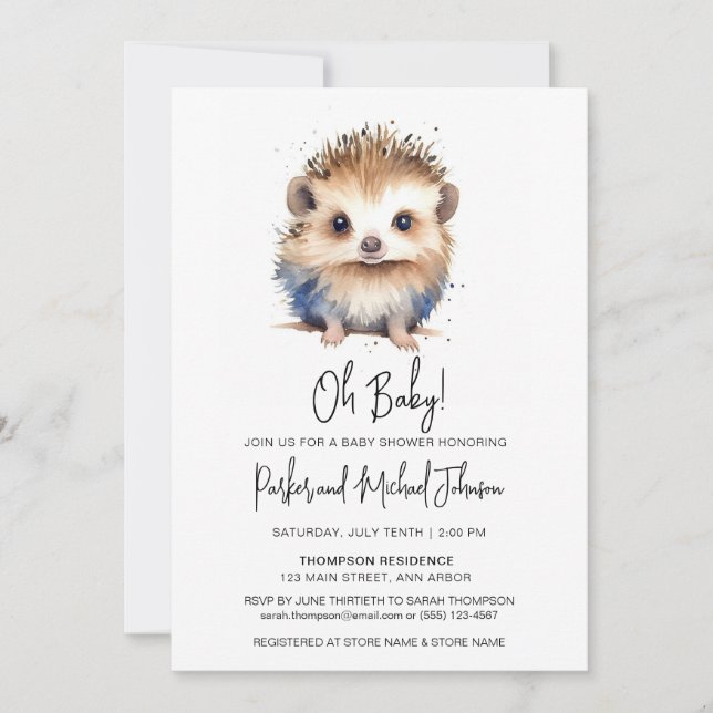 Invitation Baby Hedgehog Sexe Baby shower neutre (Devant)