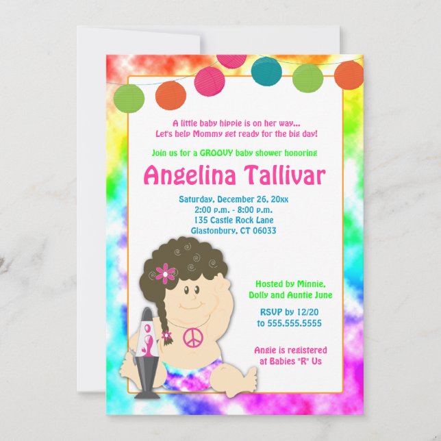 Invitation Baby Hippie 60s les années 70 Baby shower Super (F (Devant)