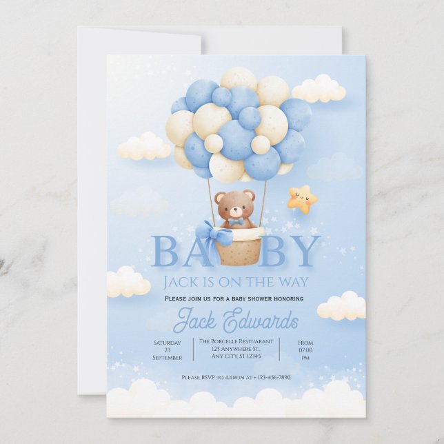 Invitation Baby Hot Air Balloon Watercolor Shower Art (Devant)