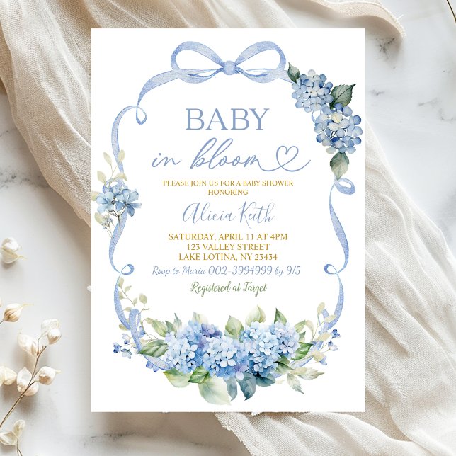 Invitation Baby Hydrangea Bleu en Fleur Baby Shower (Créateur téléchargé)