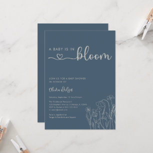Invitation Baby in Bloom, Baby shower Fleur sauvage bleu Topa