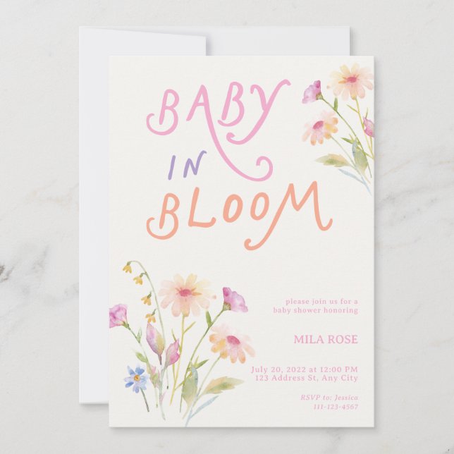 Invitation Baby in Bloom Baby Shower Pink (Devant)