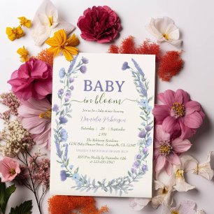 Invitation Baby In Bloom Blue Fleur sauvage Baby shower garço
