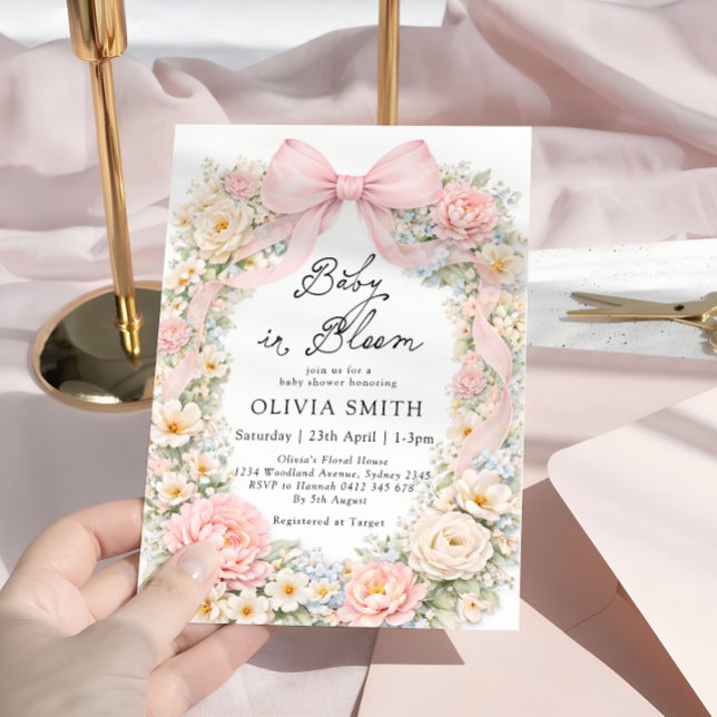 Invitation Baby in Bloom Blush Pink Bow Baby Shower (Créateur téléchargé)