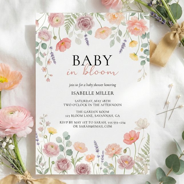 Invitation Baby In Bloom Blush & Teal Spring Floral Shower  (Baby In Bloom Blush & Teal Spring Floral Shower Invitation)