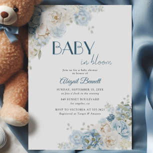Invitation Baby in Bloom Bohème Rose Bleue Baby Shower