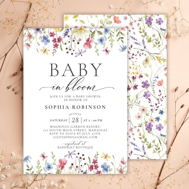 Invitation Baby in Bloom Boho Baby shower Fleur sauvage (Créateur téléchargé)