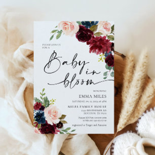 Invitation Baby in Bloom Boho Bourgogne Baby shower Blush