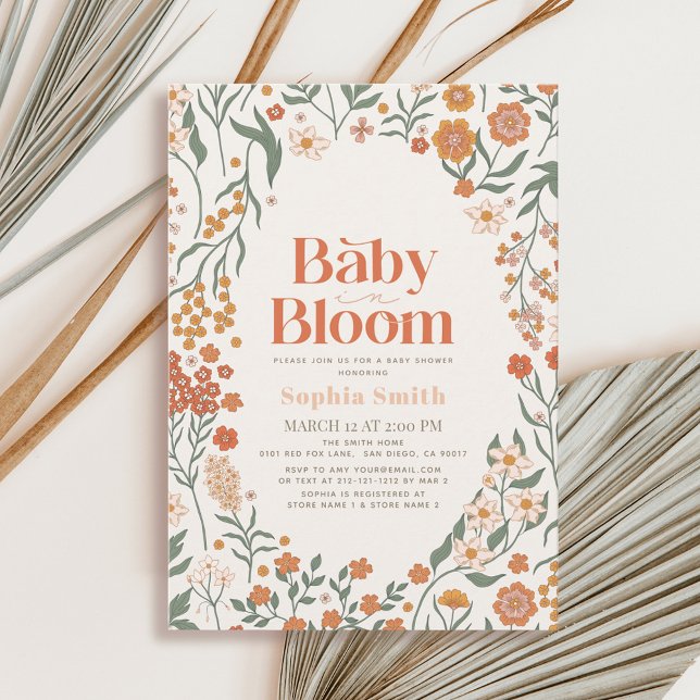 Invitation Baby in Bloom Boho Fleur sauvage Baby shower fille (Créateur téléchargé)