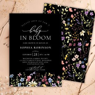 Invitation Baby in Bloom Boho Fleur sauvage Baby shower noir