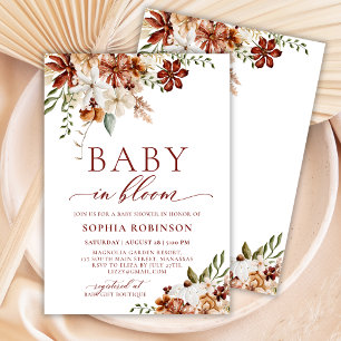 Invitation Baby in Bloom Boho Fleur sauvage Baby shower rusti
