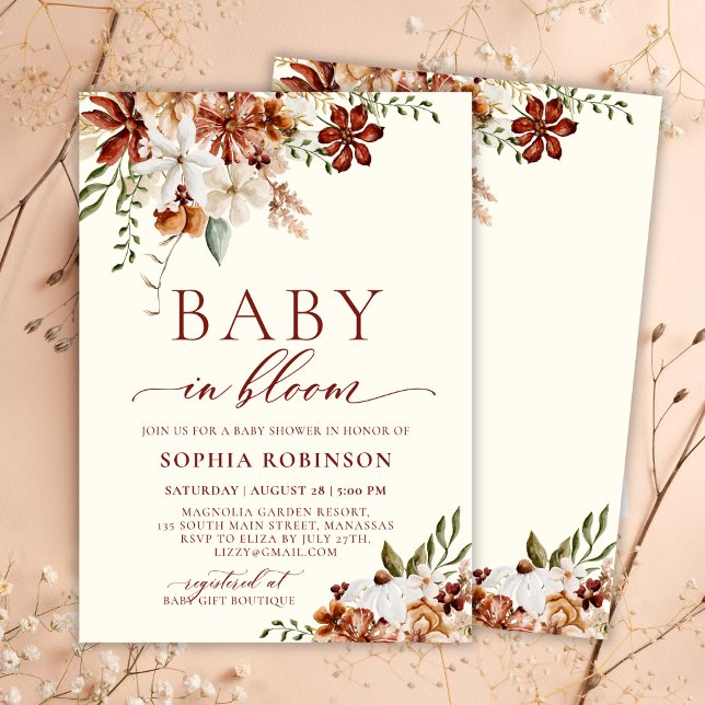 Invitation Baby in Bloom Boho Fleur sauvage Baby shower rusti (Créateur téléchargé)