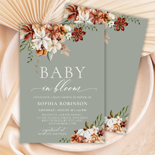 Invitation Baby in Bloom Boho Fleur sauvage Baby shower vert