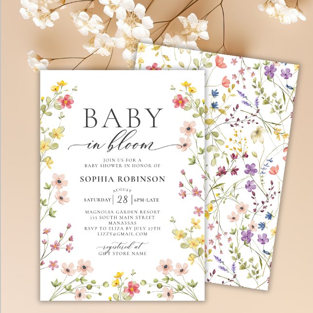 Invitation Baby in Bloom Boho Meadow Fleur sauvage Baby showe (Créateur téléchargé)