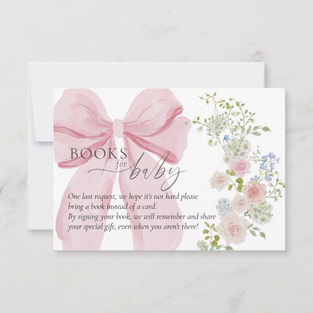 Invitation Baby in Bloom Book Request Pink Bow Baby Shower (Devant)