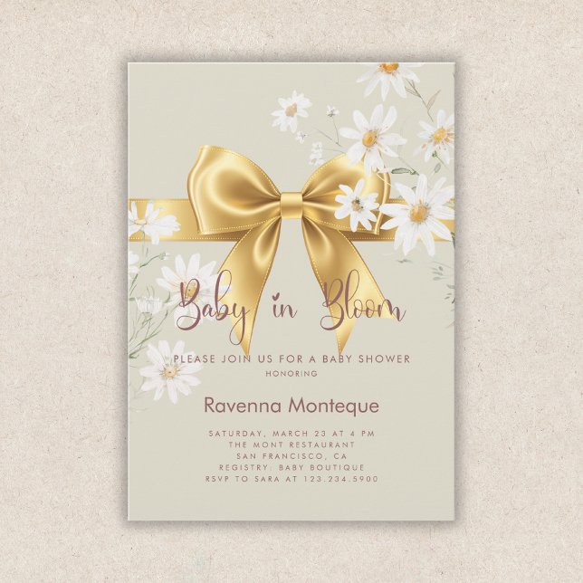Invitation Baby in Bloom Chic Fleur Dorée Baby Shower  (Créateur téléchargé)