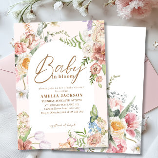 Invitation Baby in bloom chic garden wildflowers Baby shower