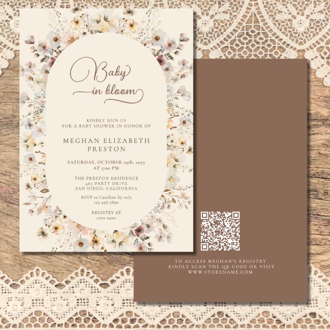 Invitation Baby in Bloom Code QR de Baby Shower Fleur des Cha (Créateur téléchargé)