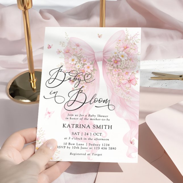 Invitation Baby in Bloom Elegant Blush Pink Bow Baby Shower (Créateur téléchargé)