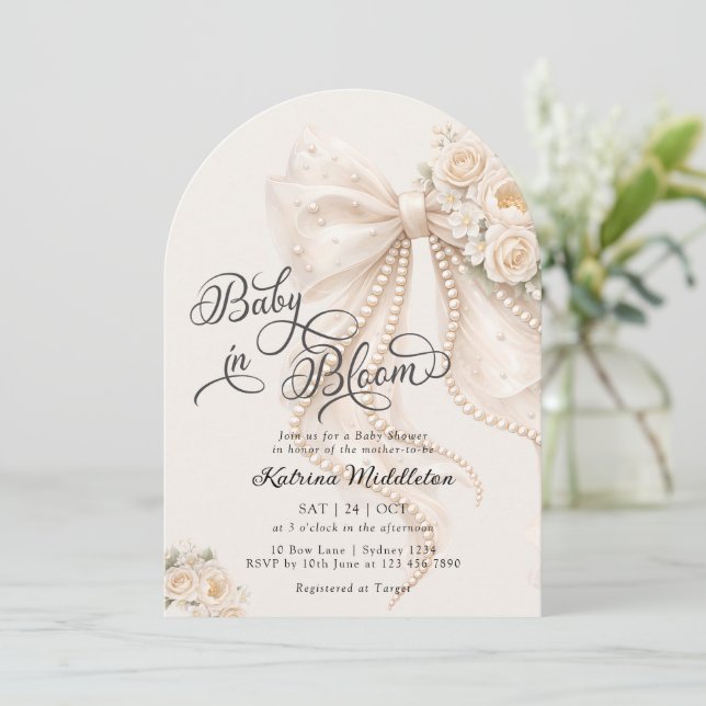 Invitation Baby in Bloom Elegant Bow Baby Shower (Debout devant)