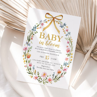 Invitation Baby In Bloom Elegant Floral Wreath Baby Shower