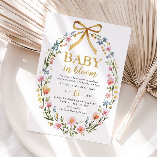 Invitation Baby In Bloom Elegant Floral Wreath Baby Shower (Créateur téléchargé)