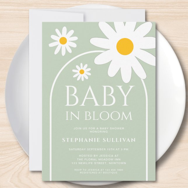 Invitation Baby in Bloom Fête de Bébé Vert Pâquerette (Créateur téléchargé)